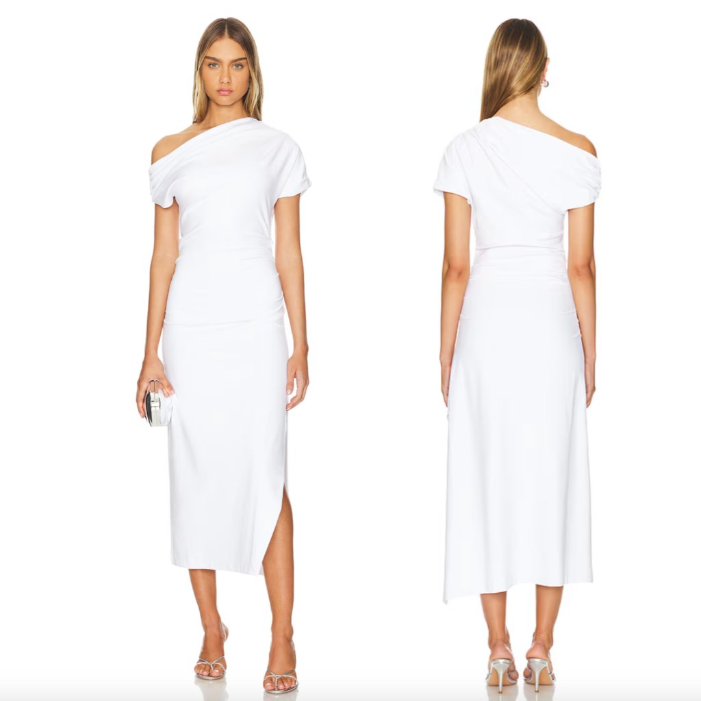 New Amanda Uprichard Columba Midi Dress In Optic White Midi Bodycon Medium M